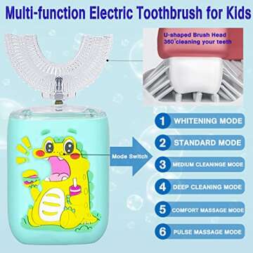 BLEBLE Kids Toothbrush Electric, Ultrasonic U Shaped Automatic Toothbrush with 4 Brush Heads 6 Clean...