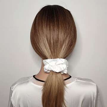 Sufermoe 6 Pcs Satin Silk Hair Scrunchies, Pure White - Hair Ties, Hair Bands, Ponytail Holders in 4...
