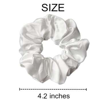 Sufermoe 6 Pcs Satin Silk Hair Scrunchies, Pure White - Hair Ties, Hair Bands, Ponytail Holders in 4.2 inch size, Hair Accessories for Women and Girls