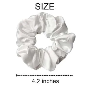 Sufermoe 6 Pcs Satin Silk Hair Scrunchies, Pure White - Hair Ties, Hair Bands, Ponytail Holders in 4.2 inch size, Hair Accessories for Women and Girls