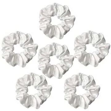 Sufermoe 6 Pcs Satin Silk Hair Scrunchies, Pure White - Hair Ties, Hair Bands, Ponytail Holders in 4.2 inch size, Hair Accessories for Women and Girls
