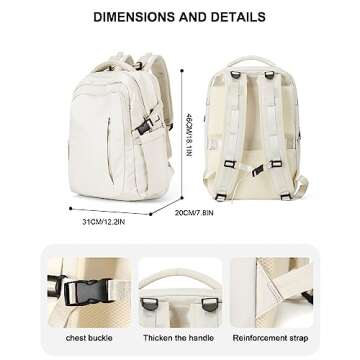 suwasp Large Travel Backpack for Women Men Airline Approved Carry On Personal Item Backpack Bag Frontier Airlines Personal Item Bag Flight Approved Luggage Backpack - White