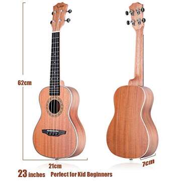 Concert Ukulele, 23 Inch Soprano Ukulele for Beginners, Waterproof Resistance Mahogany Ukuleles, Beginner Ukulele with Free Video Ukulele Lessons, Gig Bag, Tuner, Strap, String and Picks