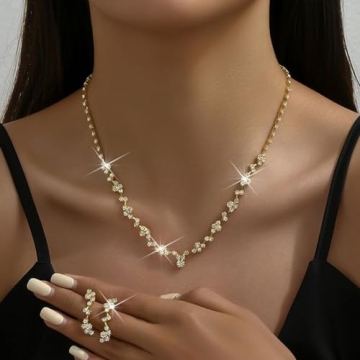 Unicra Bride Crystal Necklace Earrings Set for Weddings