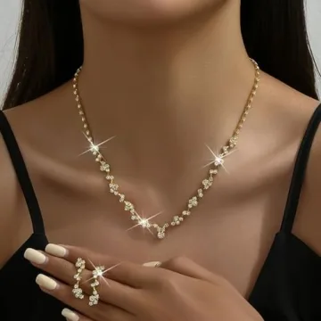 Unicra Bride Crystal Necklace Earrings Set for Weddings