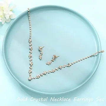 Unicra Bride Crystal Necklace Earrings Set for Weddings