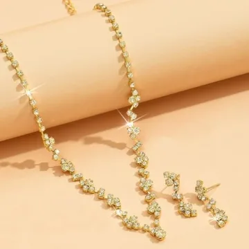 Unicra Bride Crystal Necklace Earrings Set for Weddings