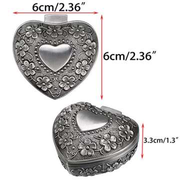Hipiwe Vintage Heart Shape Jewelry Box - Small Antique Ring/Earrings/Necklace Storage Organizer Case...