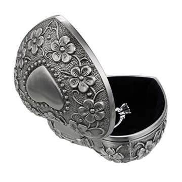 Hipiwe Vintage Heart Shape Jewelry Box - Small Antique Ring/Earrings/Necklace Storage Organizer Case, Metal Treasure Chest Trinket Keepsake Gift Box for Women And Girls