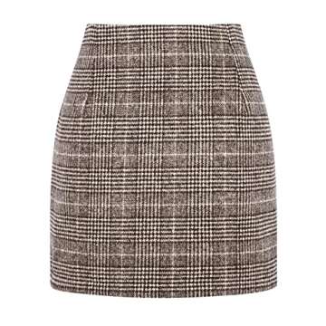 Chic Fall Winter Plaid Mini Skirt for Women 2022 High Waist Bodycon Wool Pencil Skirt