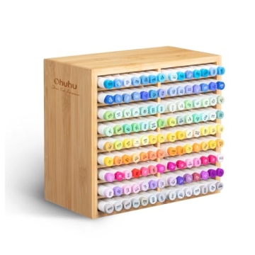 Ohuhu Bamboo Marker Organizer, Wooden Desktop Storage Hold 126 Markers, Markers Pens Pencils Art Bru...
