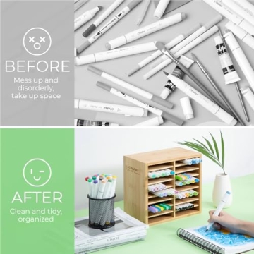 Ohuhu Bamboo Marker Organizer for Artists and Students