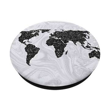 World Map Black White Adventure Travel Wanderlust Women Gift PopSockets PopGrip: Swappable Grip for ...