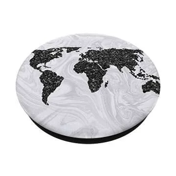 World Map Black White Adventure Travel Wanderlust Women Gift PopSockets PopGrip: Swappable Grip for ...