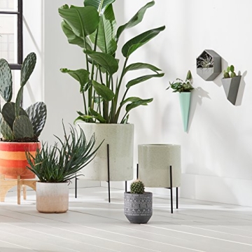 Rivet Round Mid-Century Ceramic Planter with Stand