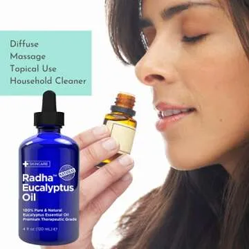 Radha Beauty Eucalyptus Essential Oil 4 oz - 100% Pure & Therapeutic Grade, Steam Distilled for Aromatherapy, Relaxation, Shower, Sauna, Bath, Steam Room and Other DIY Projects.