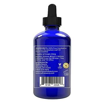 Radha Beauty Eucalyptus Essential Oil 4 oz - 100% Pure & Therapeutic Grade, Steam Distilled for Aromatherapy, Relaxation, Shower, Sauna, Bath, Steam Room and Other DIY Projects.