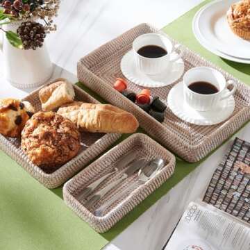 Handcrafted Rattan Serving Tray Set - Eco-Friendly Woven Baskets for All Occasions