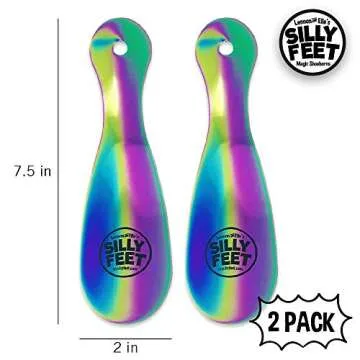 Shoe Horn Set for Kids & Adults, Rainbow Stainless Steel Metal, 2 Pack, 7.5 Inch Travel Shoe Horns for Sneakers, Boots, Men & Women, Small