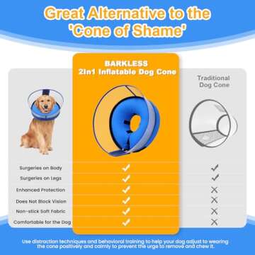 BARKLESS Inflatable Cone for Large Dogs, Soft Dog Donut Collar After Surgery to Stop Licking, Large Inflatable Collar with Clear Anti-Licking Shield, Cone of Shame Alternatives