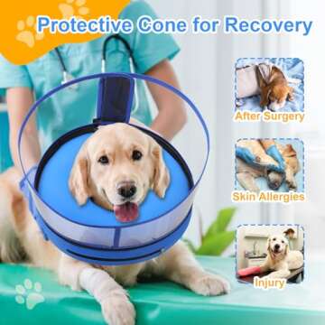 BARKLESS Inflatable Cone for Large Dogs, Soft Dog Donut Collar After Surgery to Stop Licking, Large Inflatable Collar with Clear Anti-Licking Shield, Cone of Shame Alternatives