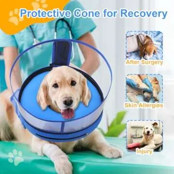 BARKLESS Inflatable Cone for Large Dogs, Soft Dog Donut Collar After Surgery to Stop Licking, Large Inflatable Collar with Clear Anti-Licking Shield, Cone of Shame Alternatives