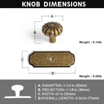 Yanxia Set of 6 - Elegant Vintage Bloom Antique Brass Cabinet Knobs with Backplate, Drawer Pulls for...