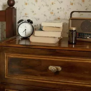 Yanxia Set of 6 - Elegant Vintage Bloom Antique Brass Cabinet Knobs with Backplate, Drawer Pulls for Kitchen, Dresser Cabinet Hardware for Bedroom, 1-1/4 Inches Diameter Handles