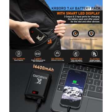 KRBORO Heated Vest for Men with 7.5Hour Lifespan Rechargeable Battery Pack, Lightweight Mens Heat Vest, Hunting Gifts for Men