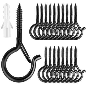 25 PCS Screw-in Hooks for Outdoor String Lights with Safety Buckle