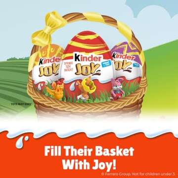 Kinder Joy, 15 Easter Eggs, Cream and Chocolatey Wafers With Spring Toy Inside, Great for Easter Egg Hunts, 0.7 oz Each