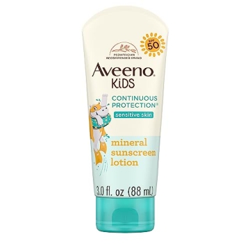 Aveeno Kids Continuous Protection Zinc Oxide Mineral Sunscreen Lotion for Children's Sensitive Skin ...