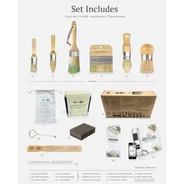 Vintage Tonality Chalk Wax Paint Brush Set Bundle | 6 Brushes + 11 Extras for Stunning DIY Projects