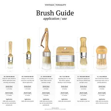 Vintage Tonality Chalk Wax Paint Brush Set Bundle | Furniture Painting or Waxing | 6 Brushes + 11 Tools & Extras | Large or Small DIY Home Decor Repurposing Projects | Thick Natural Bristle Hairs