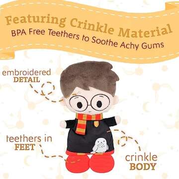 Kids Preferred Harry Potter Teether Plush Toy Crinkle Cloth for Newborn Baby Boys and Girls 10 inches