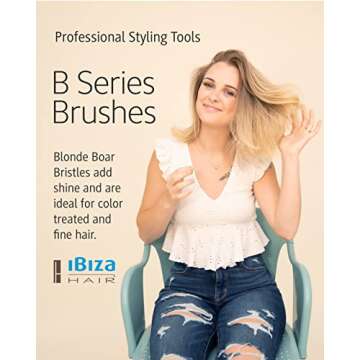 Ibiza Hair Boar Bristle Round Brush (B5-80mm) | Blonde Bristles & Cork Handle | Ideal for Color Trea...