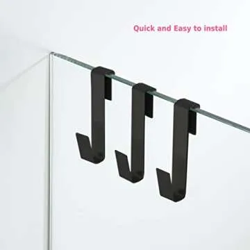MOKIUER Towel Hook, Over Glass Door Hook for Bathroom, Suit for Frameless Glass Shower Door 0.39" (10 mm) Stainless Steel Matte Black, 3 Pack