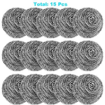 15 Pack Steel Wool Scrubber, Metal Kitchen Scrubbing Sponges, Dishwashing Scouring Pads Heavy Duty, ...