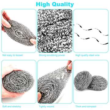 15 Pack Steel Wool Scrubber, Metal Kitchen Scrubbing Sponges, Dishwashing Scouring Pads Heavy Duty, Premium Stainless Steel Scrubbers for Cleaning Dishes Pots and Pans Bathroom Oven (Sliver) by VOPTON