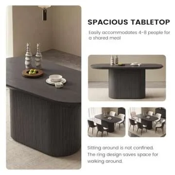 Guyii 62.99" Oval Dining Table, Modern Kitchen Table for 6 People, Indoor Rectangular Dining Room Table for Kitchen, Bar, Living Room, Home, Dark Grey, Table Only