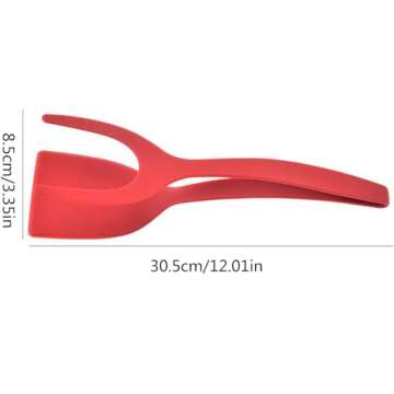 2 in 1 Grip and Flip Spatula Tongs Egg Flipper Tong Fried Egg Double Spatula, Non-Stick Food Clip Eg...