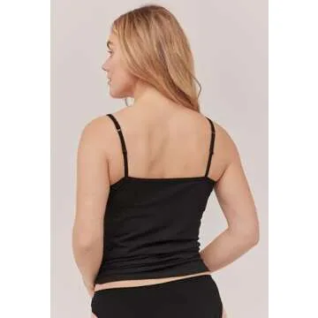PACT Women's Organic Cotton Camisole Tank Top with Built-in Shelf Bra, Black, Large