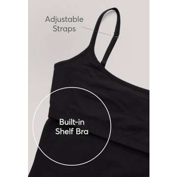 PACT Women's Organic Cotton Camisole Tank Top with Built-in Shelf Bra, Black, Large