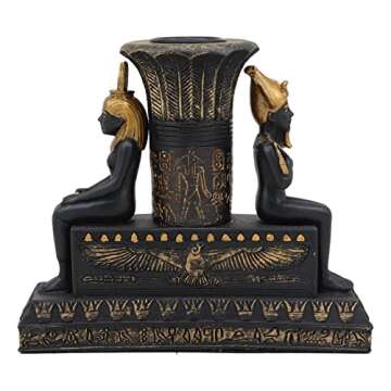 Ebros Ancient Classical Egyptian Black and Gold Seated Isis and Osiris Pillar Candle Holder Figurine...