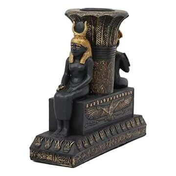Ebros Ancient Classical Egyptian Black and Gold Seated Isis and Osiris Pillar Candle Holder Figurine Candleholder Home Decor Statue As Decorative Sculpture Gods and Goddesses of Egypt Collectible