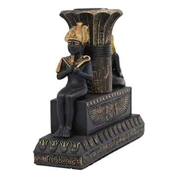 Ebros Ancient Classical Egyptian Black and Gold Seated Isis and Osiris Pillar Candle Holder Figurine Candleholder Home Decor Statue As Decorative Sculpture Gods and Goddesses of Egypt Collectible