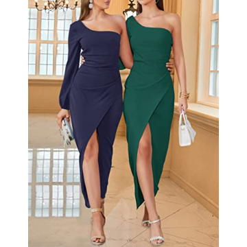 Elegant ZESICA One Shoulder Long Sleeve Cocktail Dress