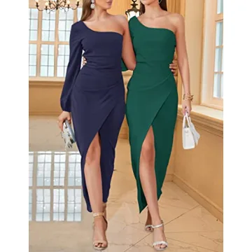 Elegant ZESICA One Shoulder Long Sleeve Cocktail Dress