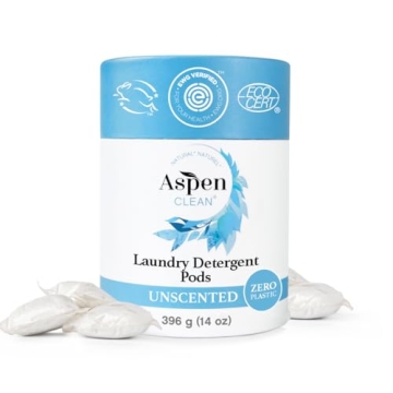 Eco-Friendly Unscented Laundry Pods by AspenClean - 36 Count, Vegan & Hypoallergenic with Zero Plast...