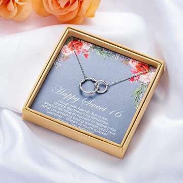 WISHMISS Sweet 16 Gifts for Girls, 16th birthday gifts for girls, 925 Sterling Silver Two Circle Int...